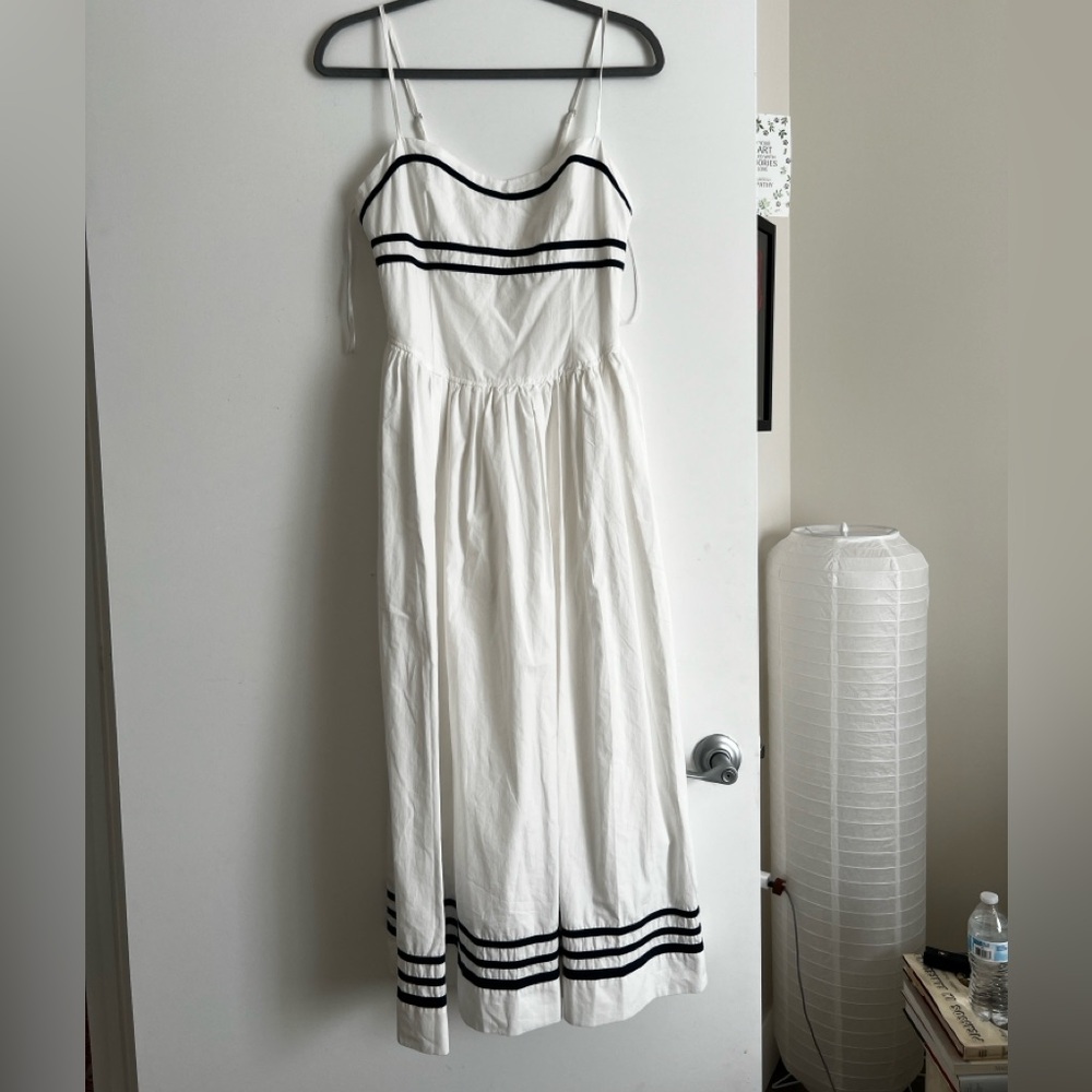 Moon River White Midi Dress with Black Trim